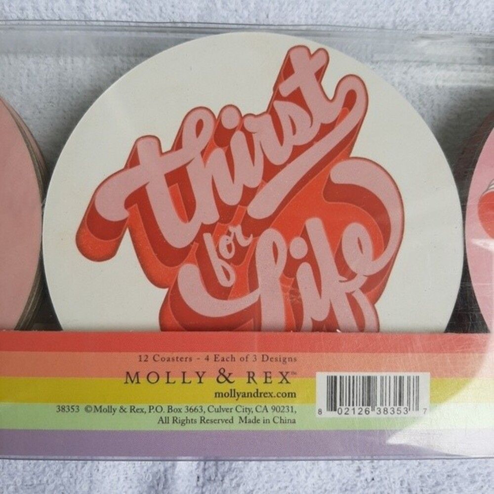 Molly & Rex "Optimistic Messages" Set 12 Coasters Rainbow Retro - Picture 2 of 11